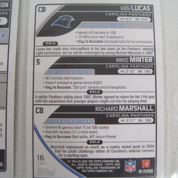 Lot of 8 Carolina Panthers NFL Player Cards - Picture 10 of 12